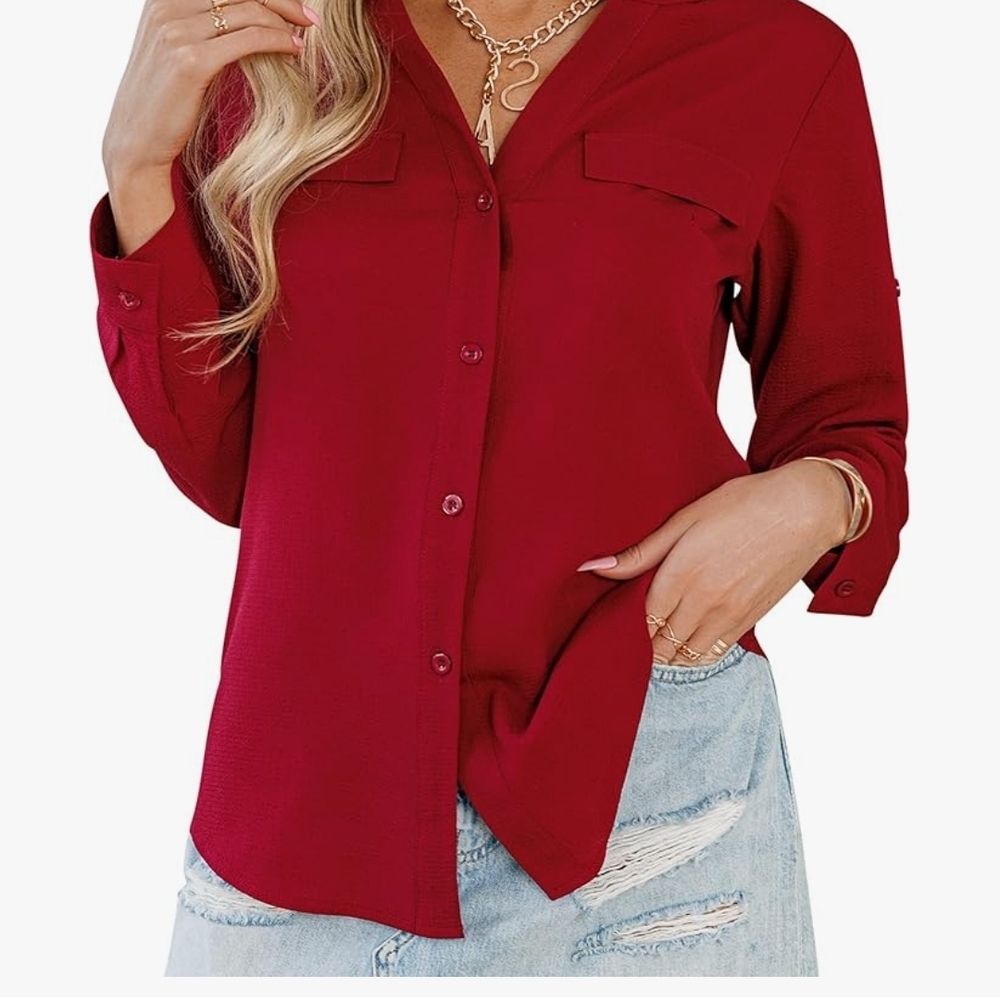 Women's Red Button-Up Blouse